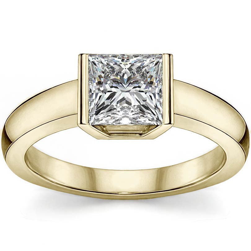Semi-Bezel Princess Modern Style Solitaire Ring