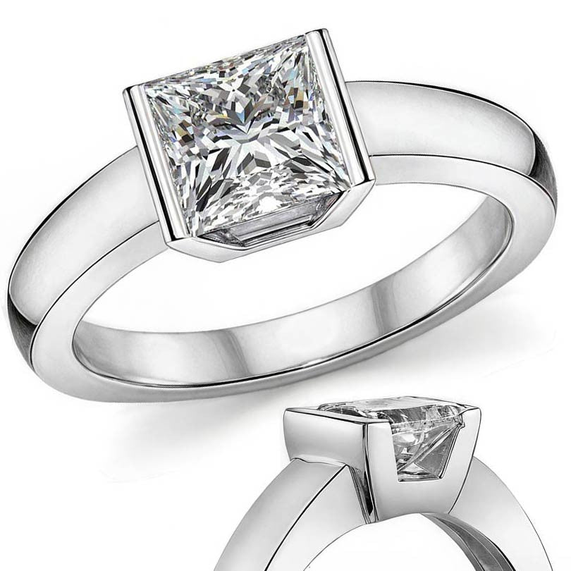 Semi-Bezel Princess Modern Style Solitaire Ring