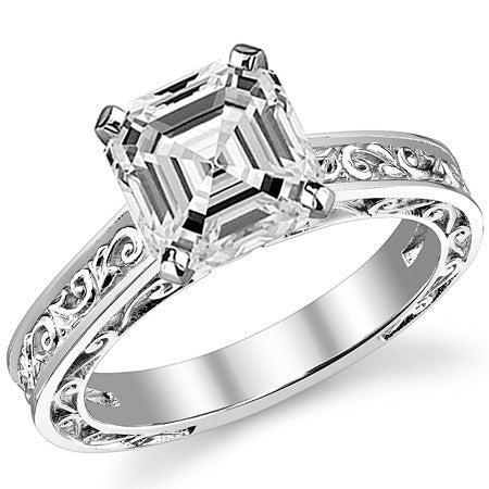 Moissanite Engraved Antique Design Solitaire Ring