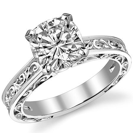 Moissanite Engraved Antique Design Solitaire Ring