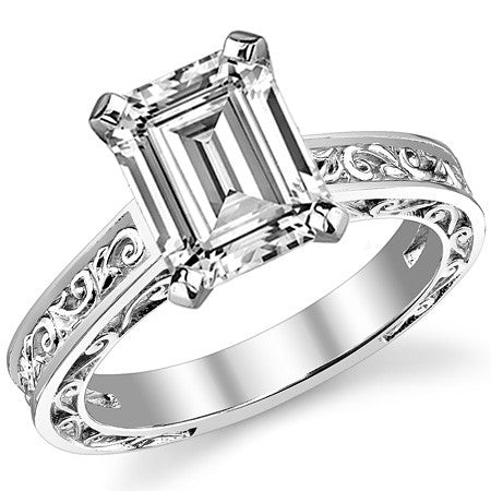 Moissanite Engraved Antique Design Solitaire Ring