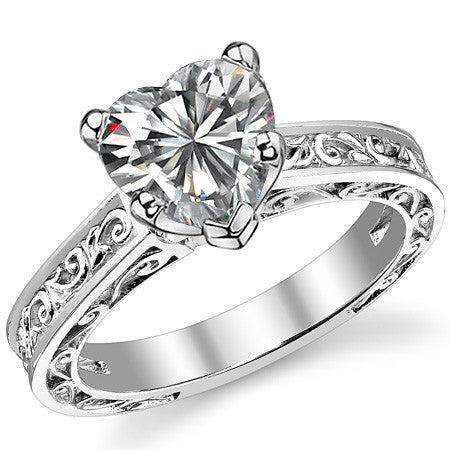 Moissanite Engraved Antique Design Solitaire Ring