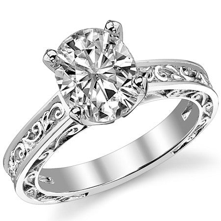 Moissanite Engraved Antique Design Solitaire Ring