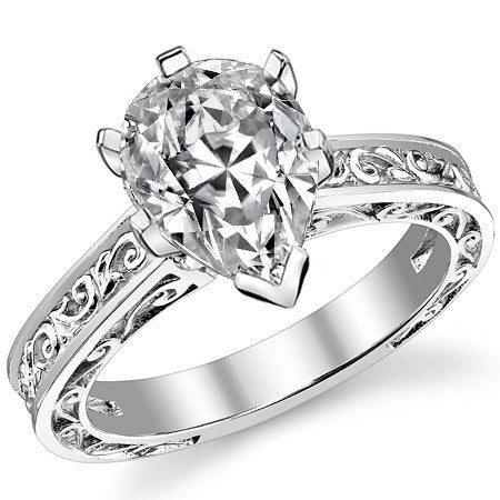 Moissanite Engraved Antique Design Solitaire Ring
