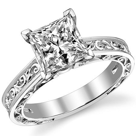 Moissanite Engraved Antique Design Solitaire Ring