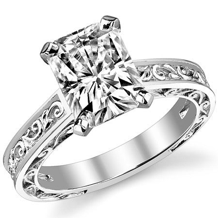 Moissanite Engraved Antique Design Solitaire Ring