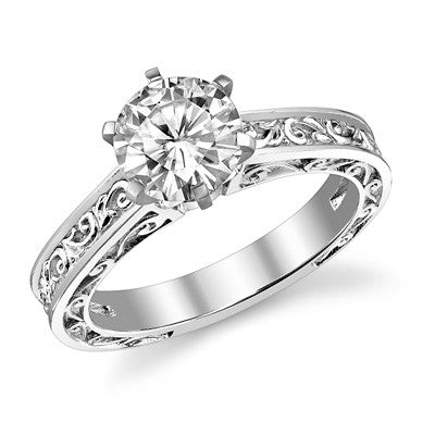 Moissanite Engraved Antique Design Solitaire Ring
