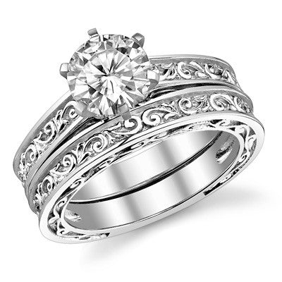 Moissanite Engraved Antique Design Solitaire Ring