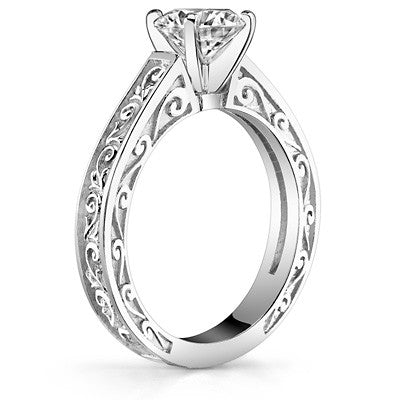 Moissanite Engraved Antique Design Solitaire Ring