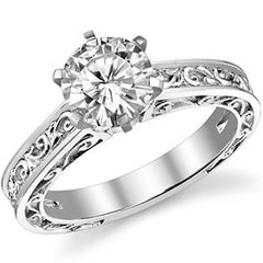 Moissanite Engraved Antique Design Solitaire Ring