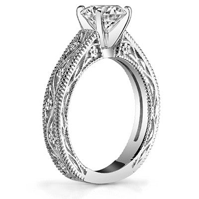 Moissanite Engraved Floral Design Solitaire Ring