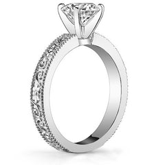Moissanite Engraved Floral Design Solitaire Ring