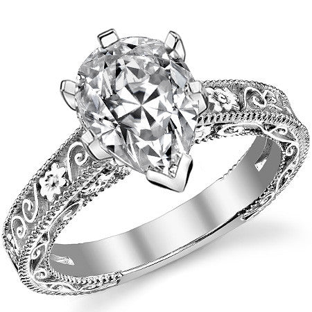 Moissanite Engraved Floral Design Solitaire Ring
