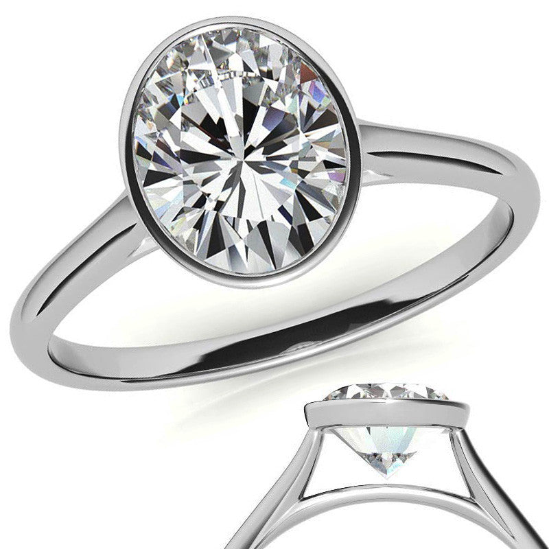 Petite Bezel Oval Moissanite Solitaire Ring