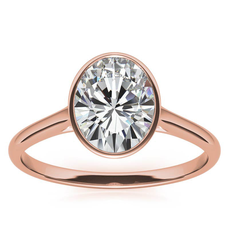 Petite Bezel Oval Moissanite Solitaire Ring