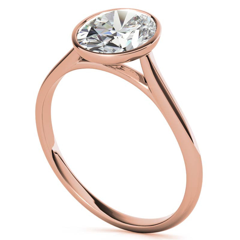 Petite Bezel Oval Moissanite Solitaire Ring