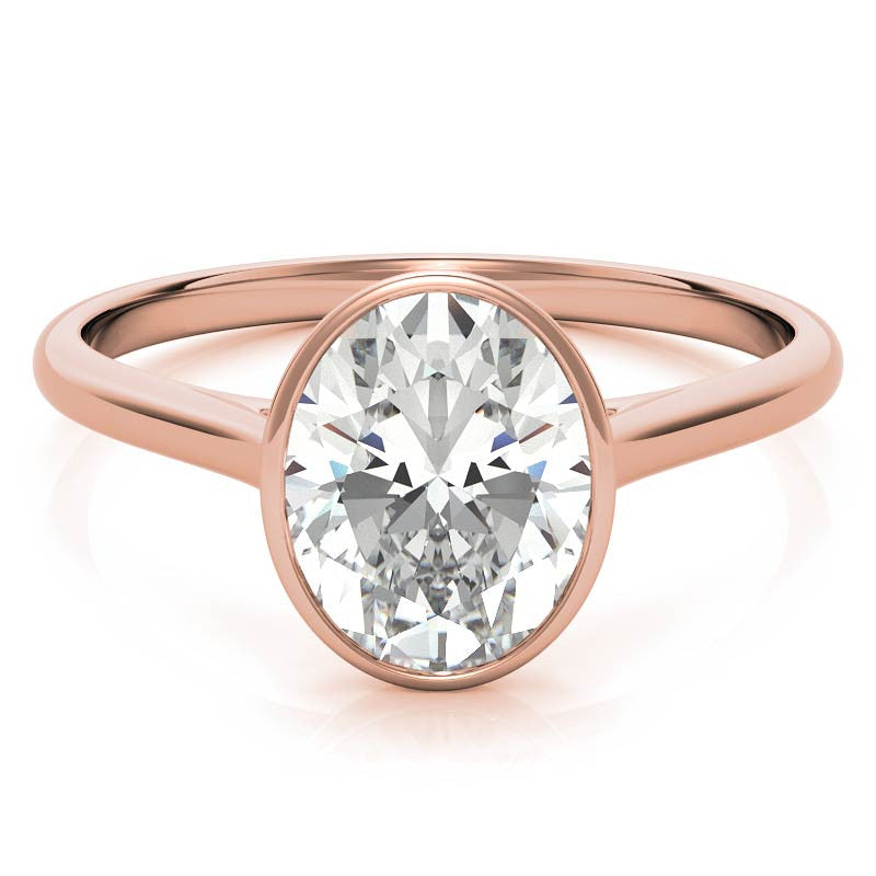 Petite Bezel Oval Moissanite Solitaire Ring