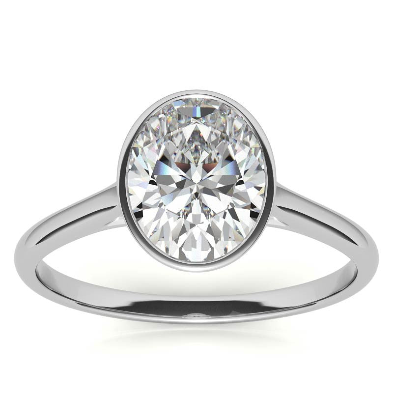 Petite Bezel Oval Moissanite Solitaire Ring