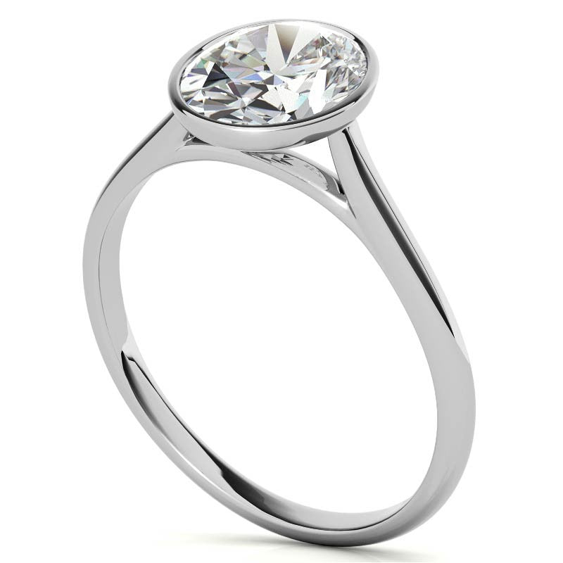 Petite Bezel Oval Moissanite Solitaire Ring