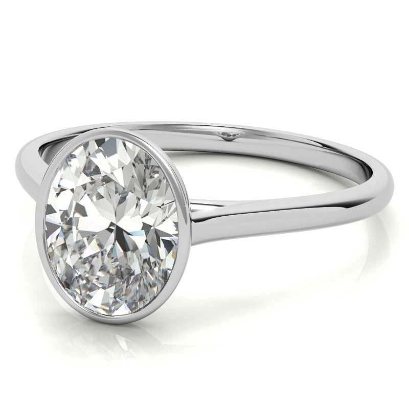 Petite Bezel Oval Moissanite Solitaire Ring