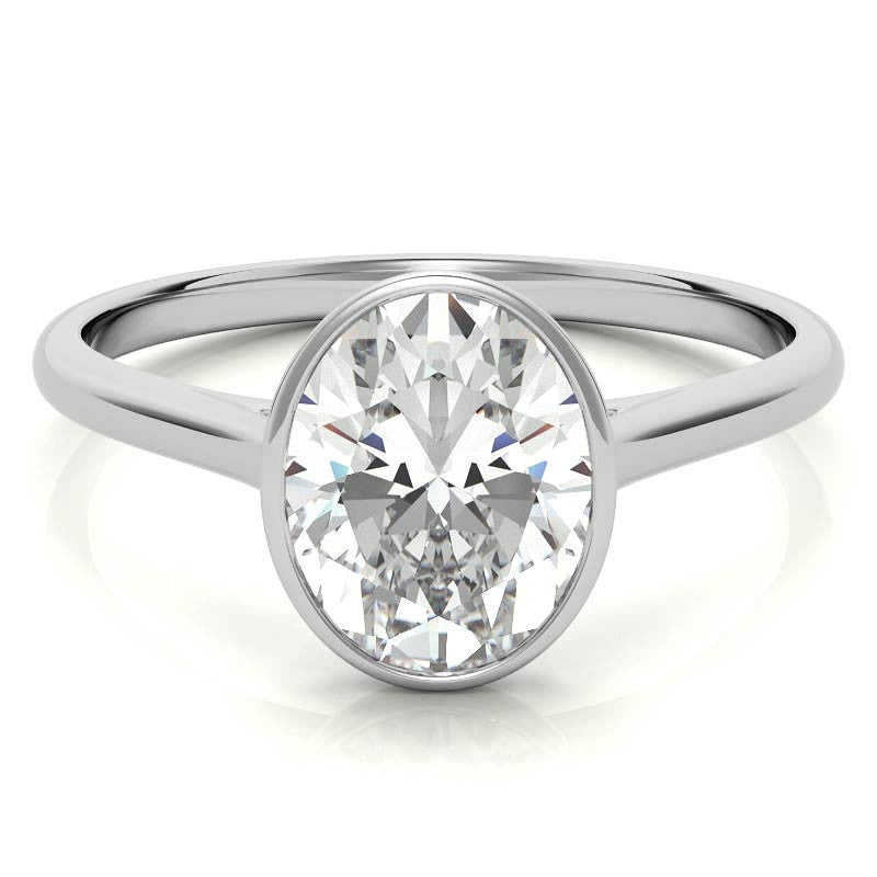 Petite Bezel Oval Moissanite Solitaire Ring