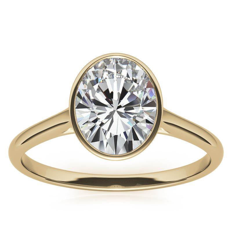 Petite Bezel Oval Moissanite Solitaire Ring
