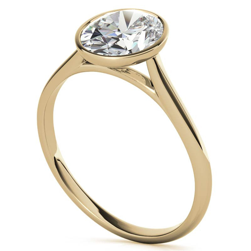 Petite Bezel Oval Moissanite Solitaire Ring