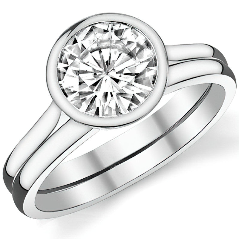 Petite Bezel Round Brilliant Moissanite Solitaire Ring