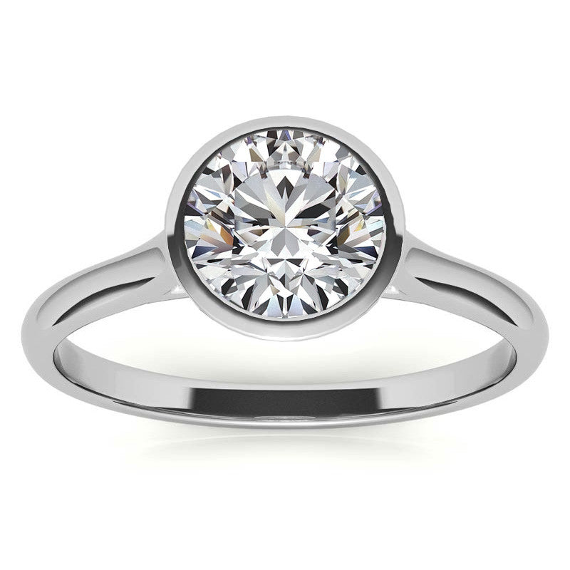 Petite Bezel Round Brilliant Moissanite Solitaire Ring