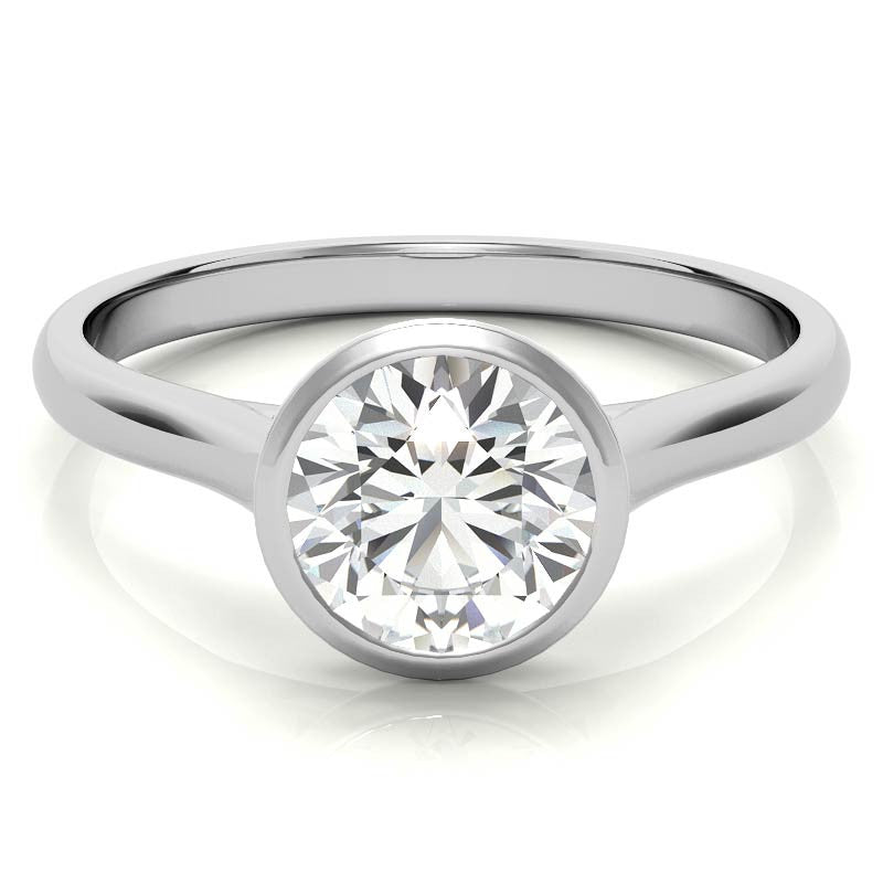 Petite Bezel Round Brilliant Moissanite Solitaire Ring