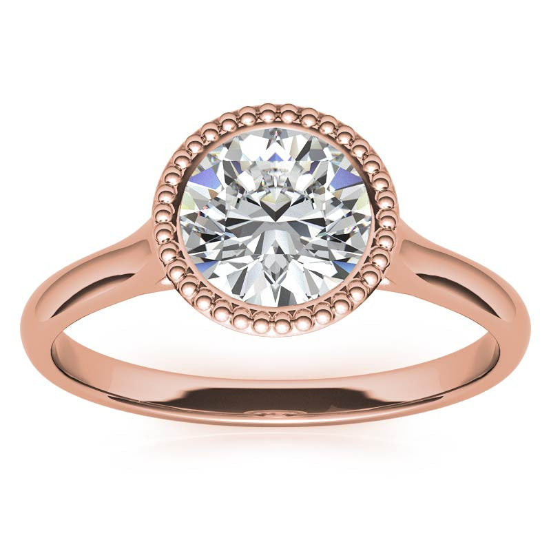 Petite Bezel Round Brilliant Moissanite Milgrain Solitaire Ring