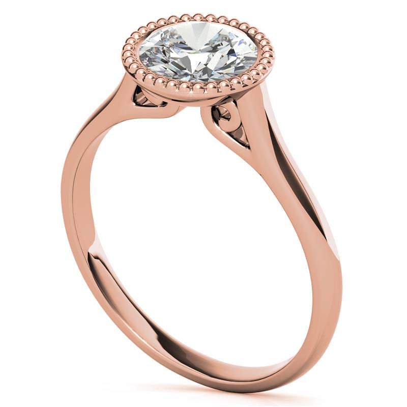 Petite Bezel Round Brilliant Moissanite Milgrain Solitaire Ring