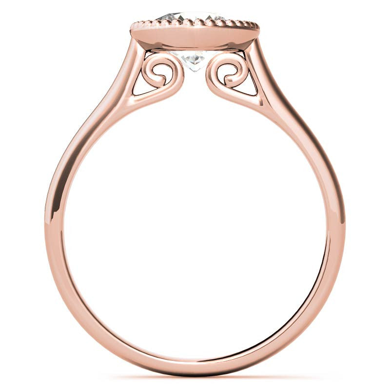 Petite Bezel Round Brilliant Moissanite Milgrain Solitaire Ring