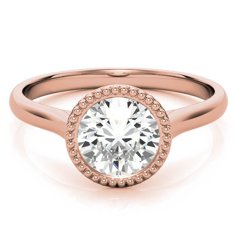 Petite Bezel Round Brilliant Moissanite Milgrain Solitaire Ring