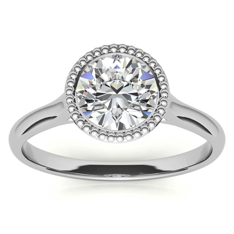 Petite Bezel Round Brilliant Moissanite Milgrain Solitaire Ring