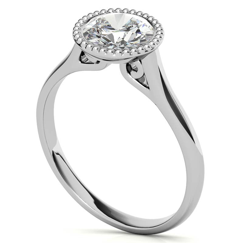 Petite Bezel Round Brilliant Moissanite Milgrain Solitaire Ring