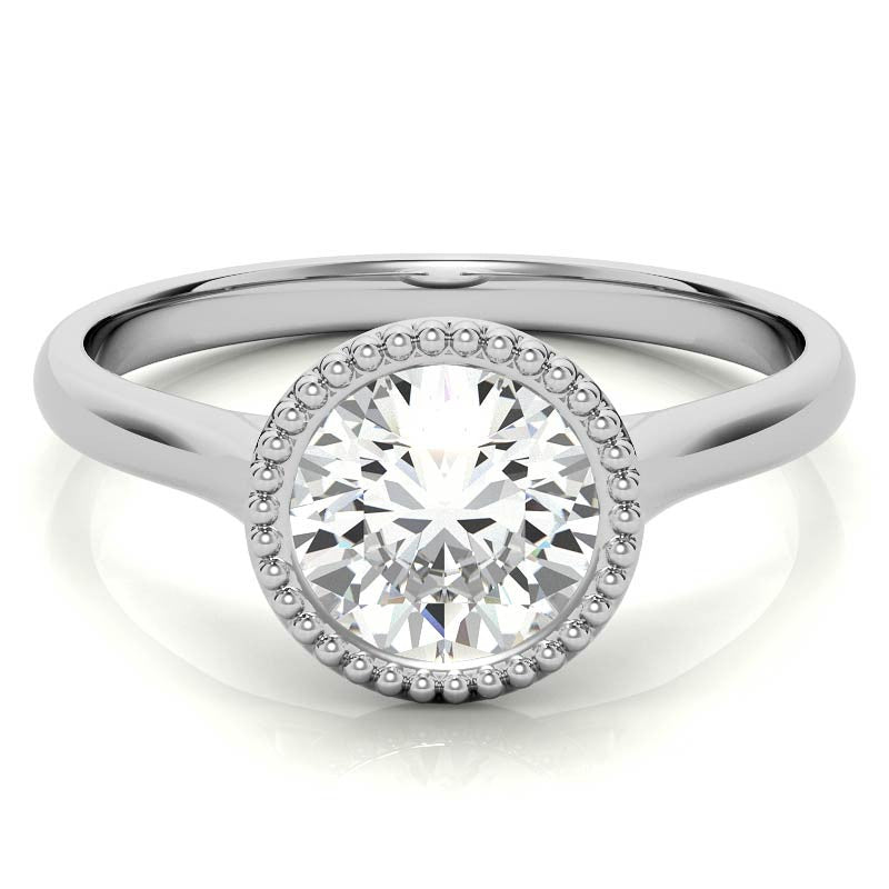 Petite Bezel Round Brilliant Moissanite Milgrain Solitaire Ring