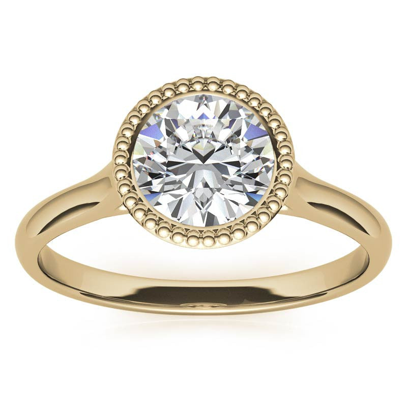Petite Bezel Round Brilliant Moissanite Milgrain Solitaire Ring