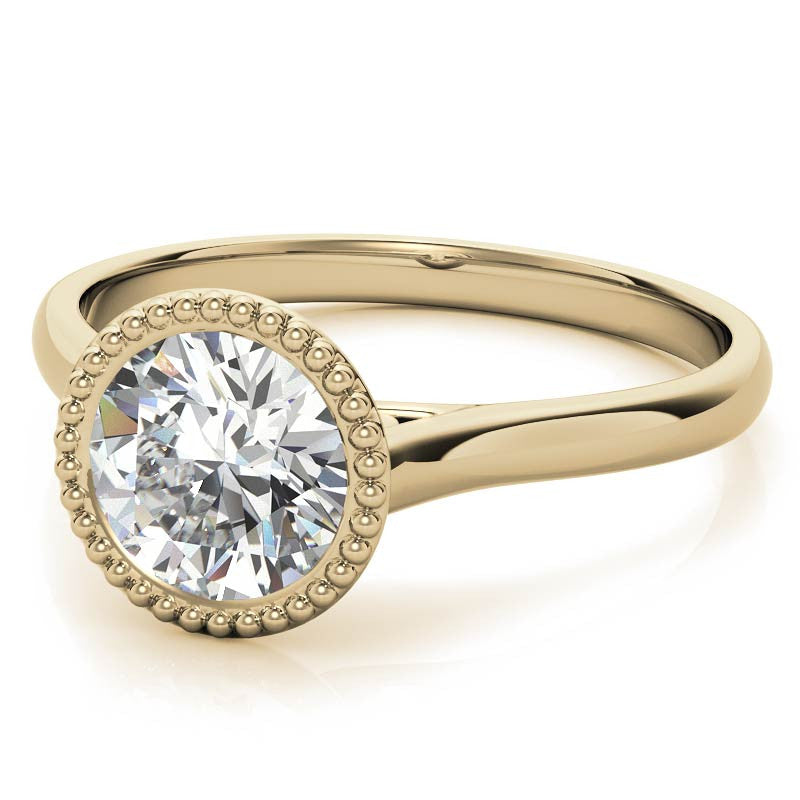 Petite Bezel Round Brilliant Moissanite Milgrain Solitaire Ring