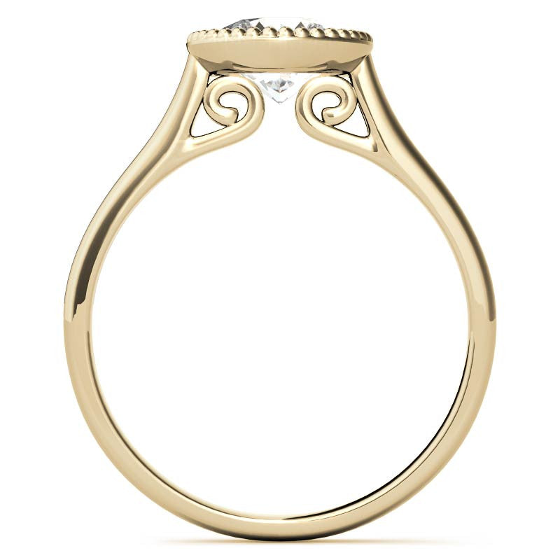 Petite Bezel Round Brilliant Moissanite Milgrain Solitaire Ring