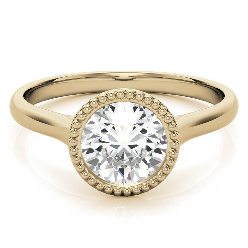 Petite Bezel Round Brilliant Moissanite Milgrain Solitaire Ring
