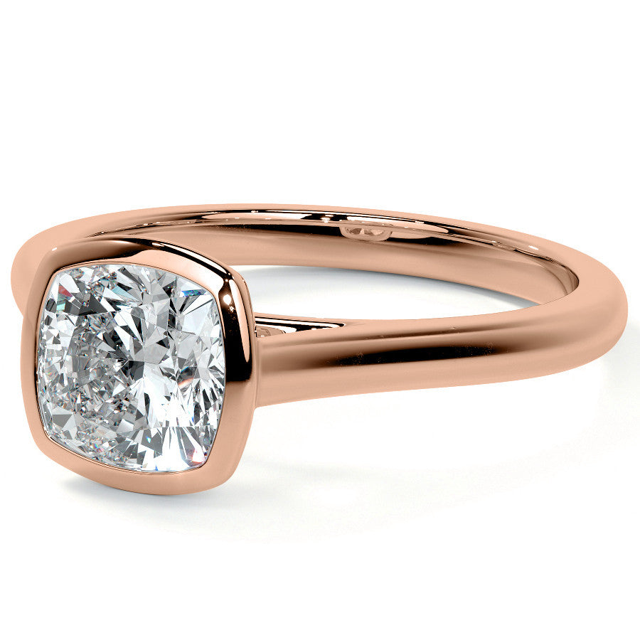 Petite Bezel Cushion Moissanite Solitaire Ring