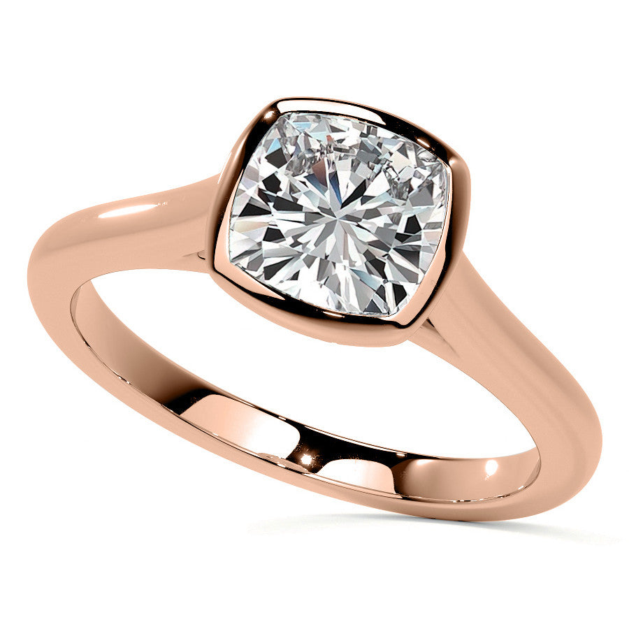 Petite Bezel Cushion Moissanite Solitaire Ring