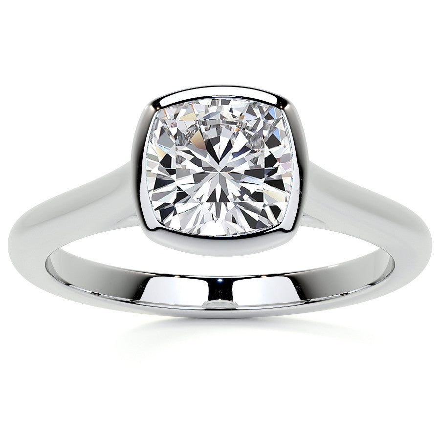 Petite Bezel Cushion Moissanite Solitaire Ring