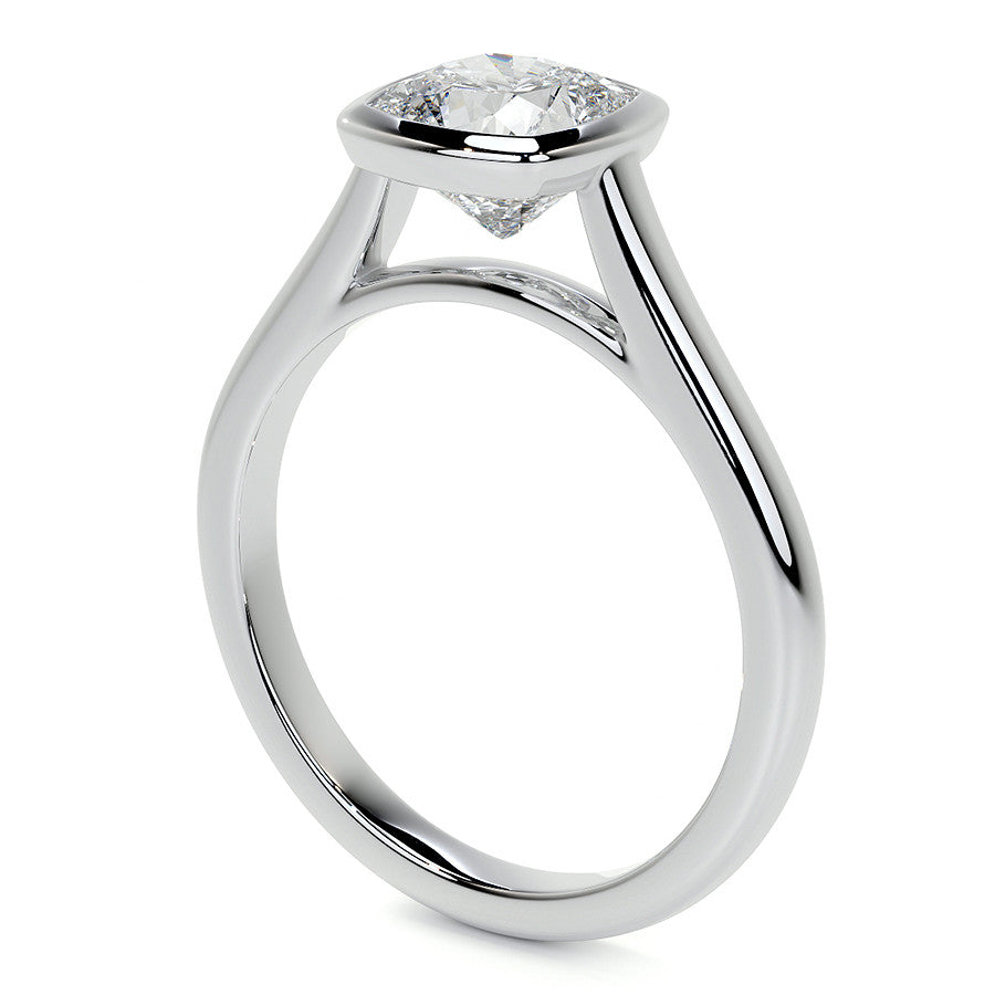Petite Bezel Cushion Moissanite Solitaire Ring
