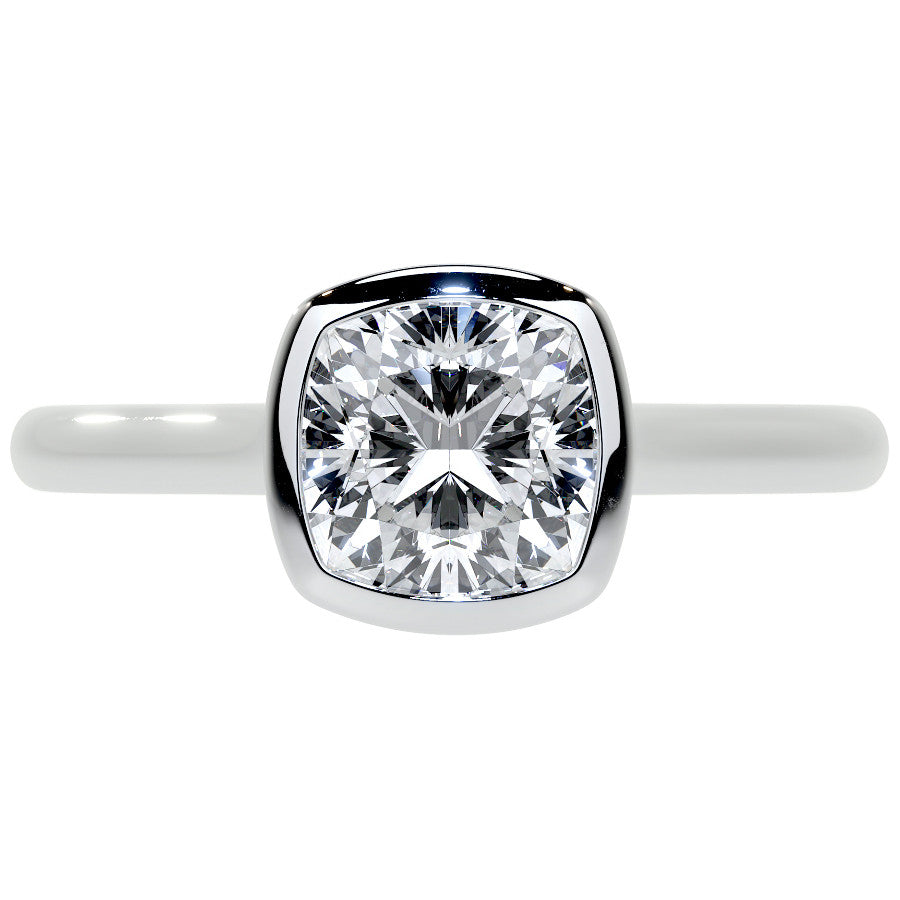 Petite Bezel Cushion Moissanite Solitaire Ring