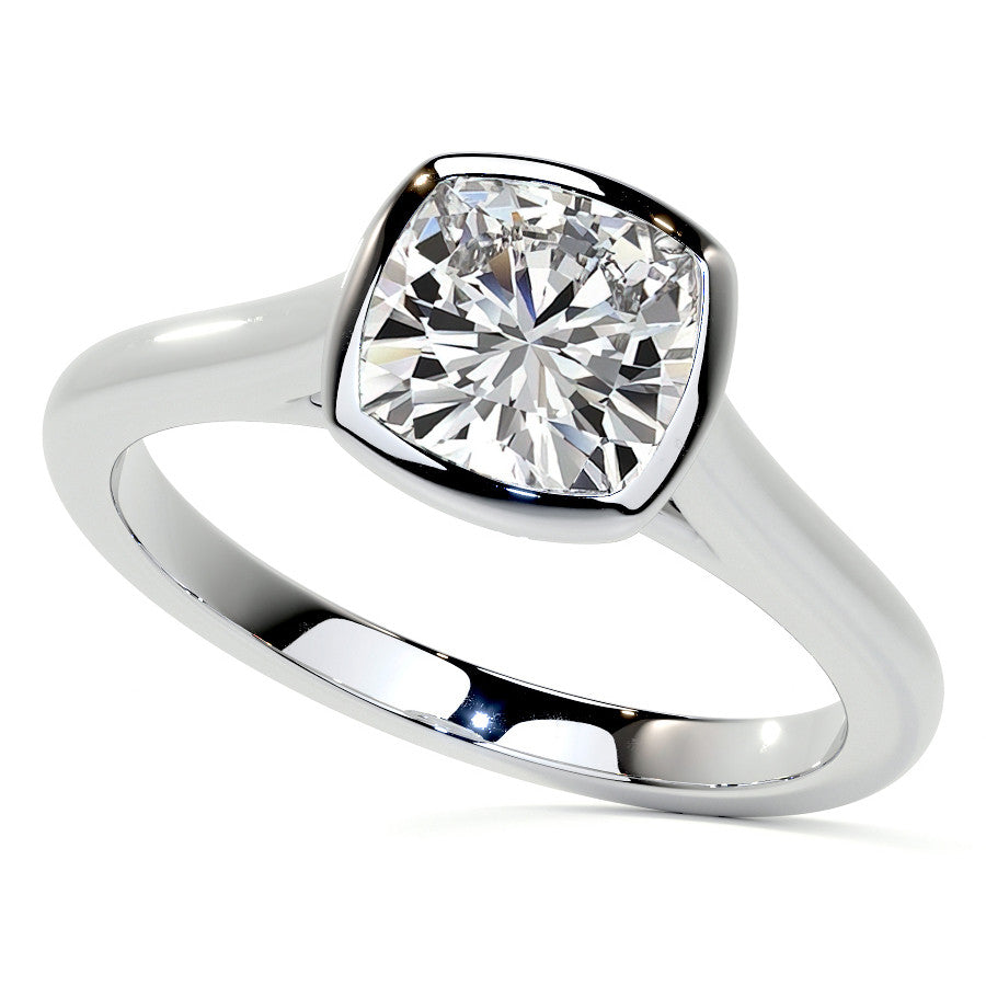 Petite Bezel Cushion Moissanite Solitaire Ring
