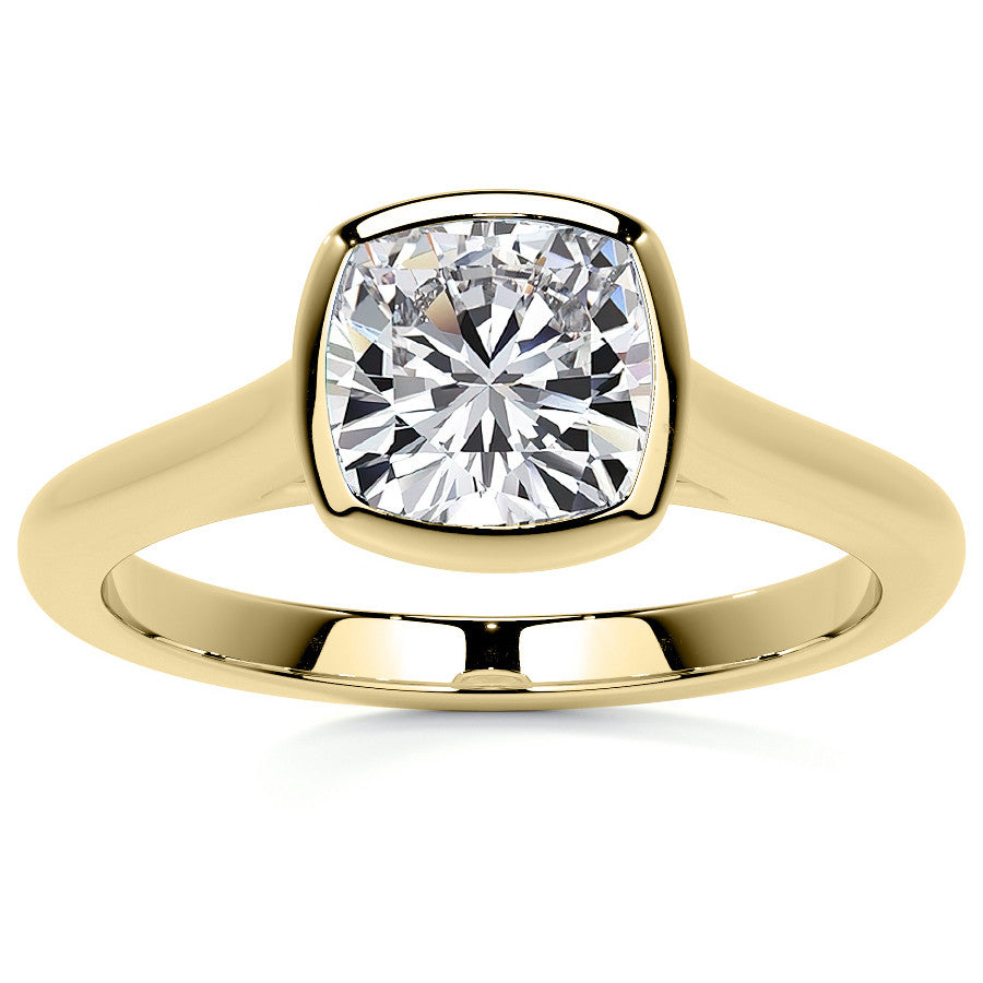 Petite Bezel Cushion Moissanite Solitaire Ring