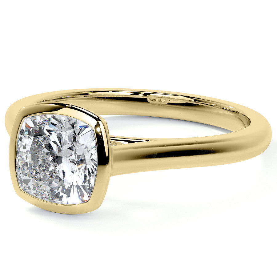 Petite Bezel Cushion Moissanite Solitaire Ring
