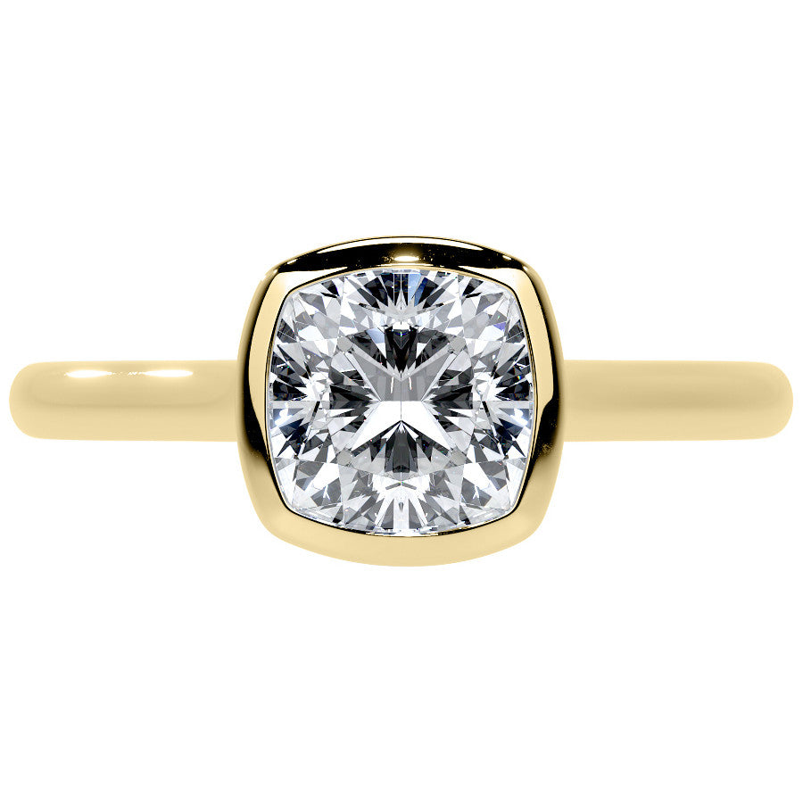 Petite Bezel Cushion Moissanite Solitaire Ring
